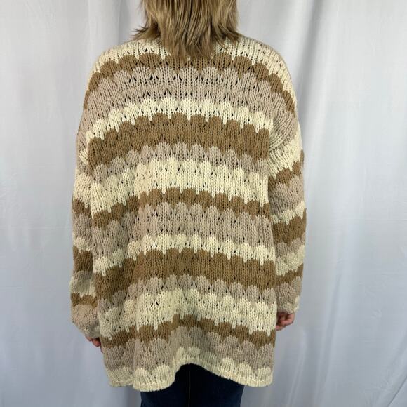 Altar'd State Oversized Chunky Knit Cardigan Brown and Cream Size Medium - Picture 4 of 8